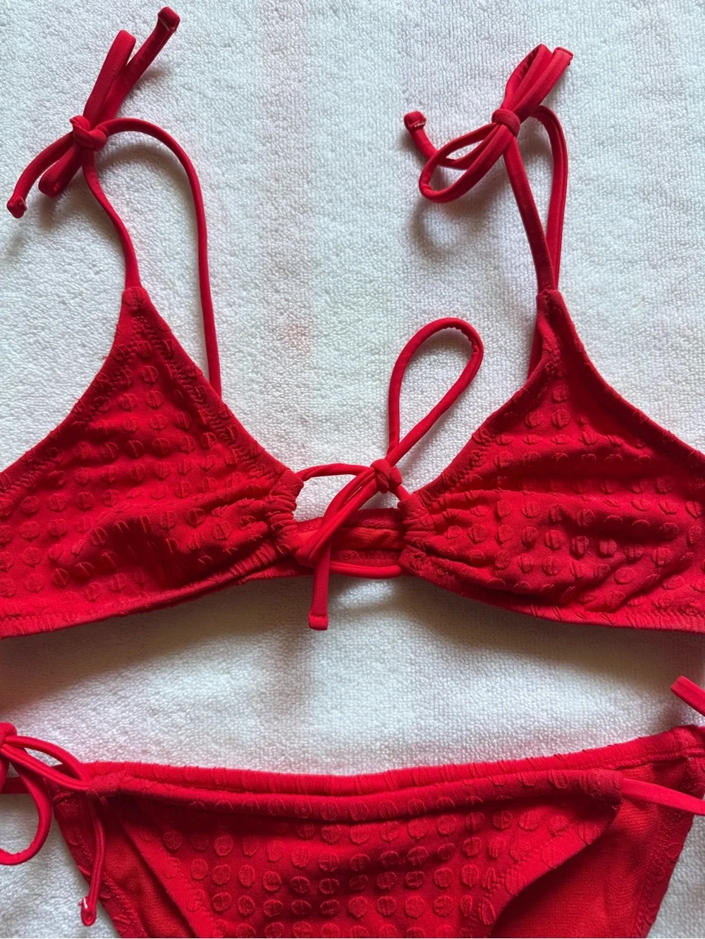 Topshop Red Tie-Side Textured Bikini Set